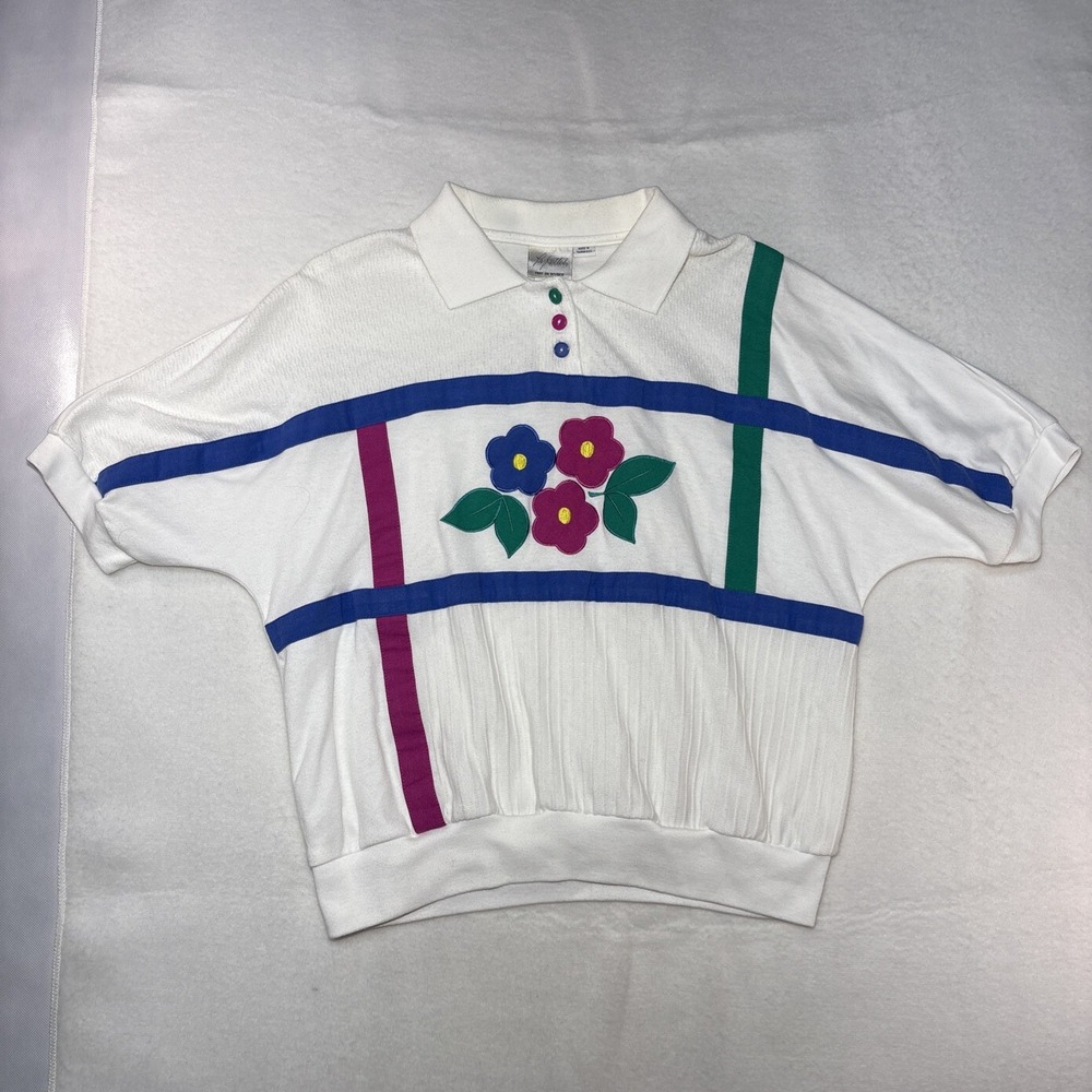 Vintage Pykettes Woman's Polo With Flowers Size Medium‎